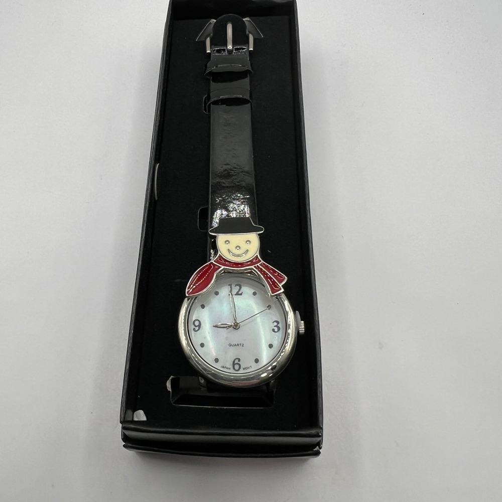 Avon Snowman Quartz Watch Tis the Season Black Band‎ Christmas Holiday - Picture 5 of 5